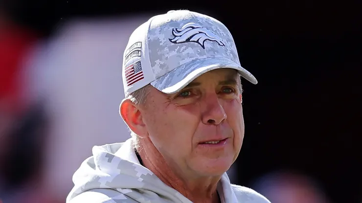 Head coach Sean Payton of the Denver Broncos looks on prior to a game against the Kansas City Chiefs at GEHA Field at Arrowhead Stadium on November 10, 2024 in Kansas City, Missouri.