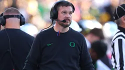 Head coach Dan Lanning of the Oregon Ducks looks on during the first half against the Michigan Wolverines at Michigan Stadium on November 02, 2024 in Ann Arbor, Michigan.