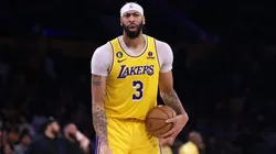 Anthony Davis #3 of the Los Angeles Lakers reacts to his foul during a 108-102 Lakers win over the Minnesota Timberwolves