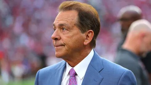 Former Alabama Crimson Tide head coach Nick Saban looks on before the game against the Georgia Bulldogs at Bryant-Denny Stadium on September 28, 2024 in Tuscaloosa, Alabama.