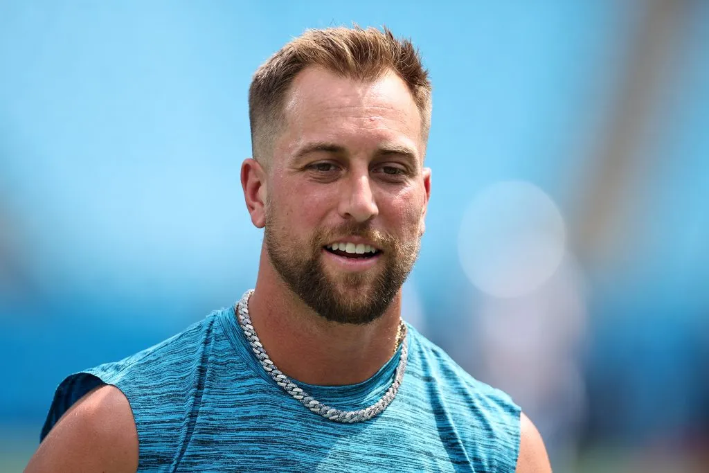 CHARLOTTE, NORTH CAROLINA – AUGUST 12: Adam Thielen #19 of the Carolina Panthers looks on prior to a preseason game against the New York Jets at Bank of America Stadium on August 12, 2023 in Charlotte, North Carolina. (Photo by Jared C. Tilton/Getty Images)