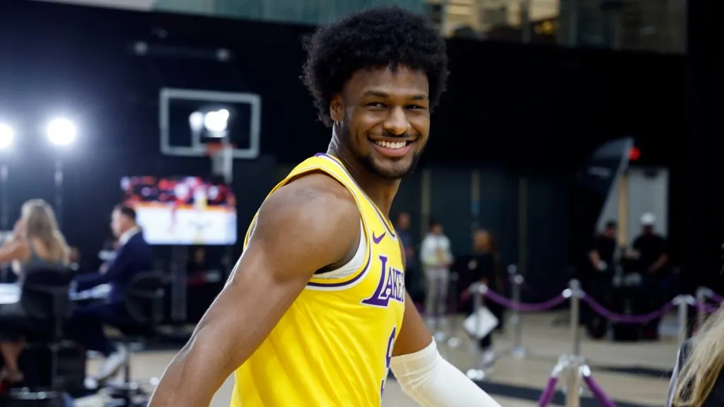 Bronny James Jr. #9 of the Los Angeles Lakers attends a Los Angeles Lakers media day at UCLA Health Training Center on September 30, 2024. (Source: Kevork Djansezian/Getty Images)
