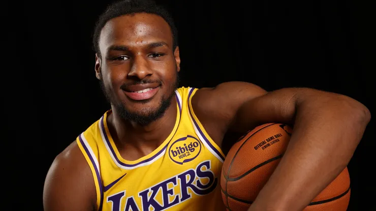 Bronny James #9 of the Los Angeles Lakers poses for a portrait during the 2024 NBA Rookie Photo Shoot at UNLV on July 16, 2024.