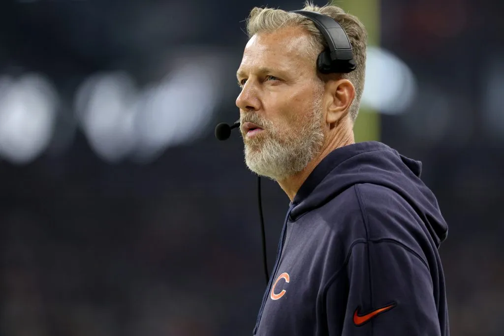 INDIANAPOLIS, INDIANA – SEPTEMBER 22: Head coach Matt Eberflus looks on during the first half of the game against the Indianapolis Colts at Lucas Oil Stadium on September 22, 2024 in Indianapolis, Indiana. (Photo by Michael Hickey/Getty Images)