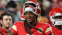 DeAndre Hopkins #8 of the Kansas City Chiefs reacts before the game against the Tampa Bay Buccaneers at GEHA Field at Arrowhead Stadium on November 04, 2024 in Kansas City, Missouri.