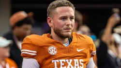 Quinn Ewers 3 of the Texas Longhorns warming up before the game vs the Georgia Bulldogs at DKR-Memorial Stadium.