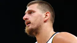 Nikola Jokic of Denver Nuggets looks on during the NBA match between Denver Nuggets and Boston Celtics on October 04, 2024.