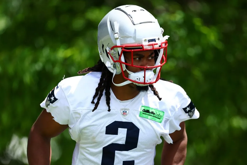 FOXBOROUGH, MASSACHUSETTS – MAY 29: K.J. Osborn #2 of the New England Patriots walks to the field during the New England Patriots OTA Offseason Workout on May 29, 2024 in Foxborough, Massachusetts.  (Photo by Maddie Meyer/Getty Images)