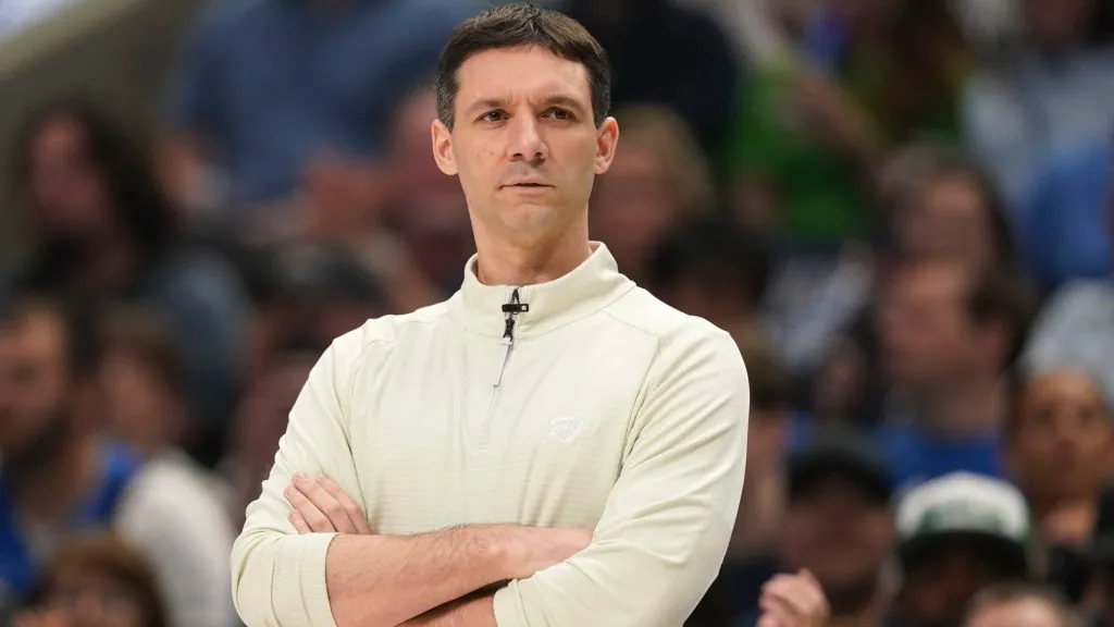 Head Coach Mark Daigneault of the Oklahoma City Thunder looks on against the Dallas Mavericks during the first quarter in 2024. (Source: Sam Hodde/Getty Images)