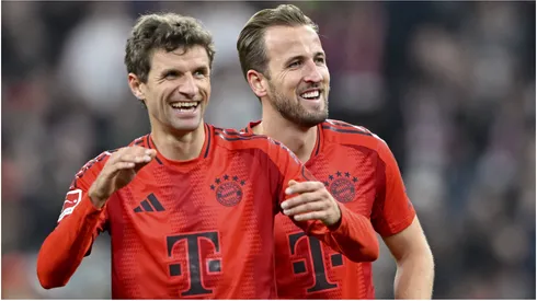 Thomas Muller and Harry Kane of Bayern Munich