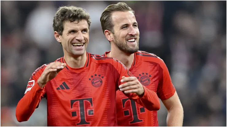 Thomas Muller and Harry Kane of Bayern Munich