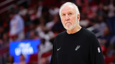 Head coach Gregg Popovich of the San Antonio Spurs looks on against the Houston Rockets