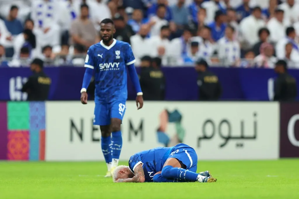 Neymar of Al-Hilal reacts with an injur during the AFC Champions League Elite match between Al-Hilal and Esteghlal at Kingdom Arena. Yasser Bakhsh/Getty Images