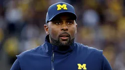 Interim head coach Sherrone Moore of the Michigan Wolverines looks on before a game against the Bowling Green Falcons at Michigan Stadium on September 16, 2023 in Ann Arbor, Michigan.