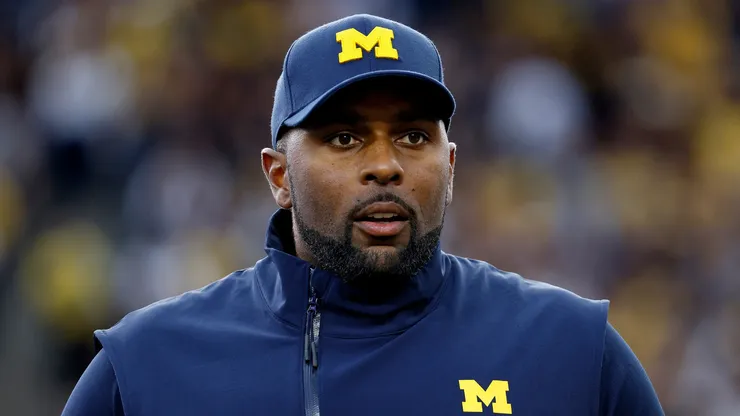Interim head coach Sherrone Moore of the Michigan Wolverines looks on before a game against the Bowling Green Falcons at Michigan Stadium on September 16, 2023 in Ann Arbor, Michigan.