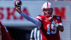 UTEP vs Nebraska AUG 31 August 31, 2024 Lincoln, NE. U.S. - Nebraska Cornhuskers quarterback Dylan Raiola (15) in action during a NCAA Division 1 football game between UTEP Miners and the Nebraska Cornhuskers at Memorial Stadium in Lincoln, NE.