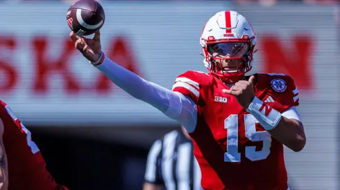 UTEP vs Nebraska AUG 31 August 31, 2024 Lincoln, NE. U.S. - Nebraska Cornhuskers quarterback Dylan Raiola (15) in action during a NCAA Division 1 football game between UTEP Miners and the Nebraska Cornhuskers at Memorial Stadium in Lincoln, NE.