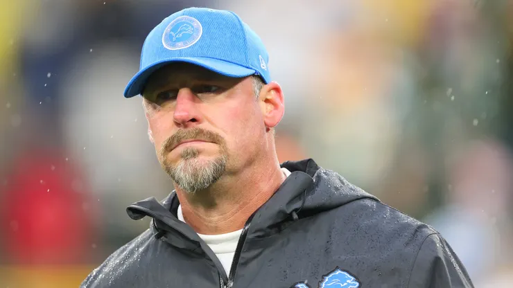 Head coach Dan Campbell of the Detroit Lions looks on prior to a game against the Green Bay Packers at Lambeau Field on November 03, 2024 in Green Bay, Wisconsin.