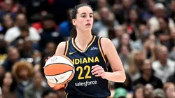 Caitlin Clark #22 of the Indiana Fever handles the ball against the Washington Mystics