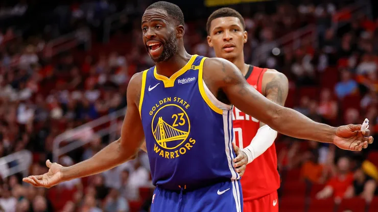 Draymond Green #23 of the Golden State Warriors reacts in the second half against the Houston Rockets at Toyota Center on November 02, 2024 in Houston, Texas.