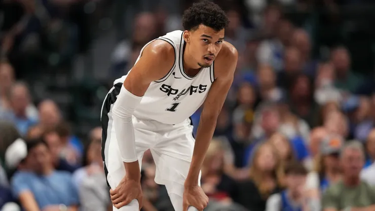 Victor Wembanyama of the San Antonio Spurs looks on as they play the Dallas Mavericks on October 24, 2024.