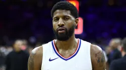 Paul George LA Clippers looks on after a game against the Philadelphia 76ers at the Wells Fargo Center on March 27, 2024.