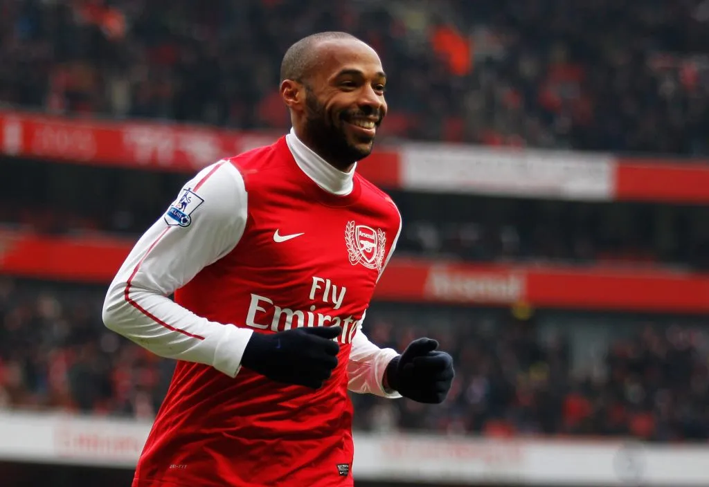 Thierry Henry of Arsenal celebrates after scoring Arsenal’s seventh goal of the match during the Barclays Premier League match between Arsenal and Blackburn Rovers. Paul Gilham/Getty Images
