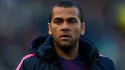 Dani Alves of Barcelona looks on prior to the start of the La Liga match between Elche FC and FC Barcelona