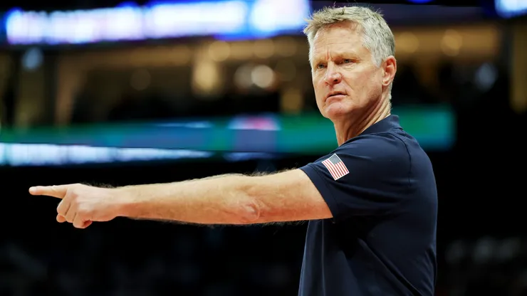 USA head coach Steve Kerr gestures during the second half of an exhibition game between the United States and Australia in 2024.
