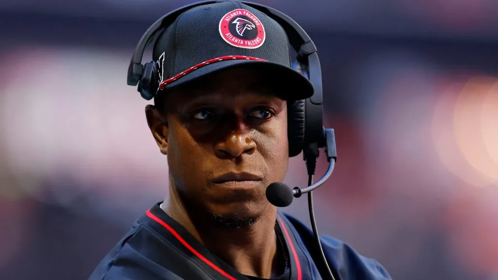 Head coach Raheem Morris of the Atlanta Falcons looks on during the first half at Mercedes-Benz Stadium on October 20, 2024. (Source: Todd Kirkland/Getty Images)