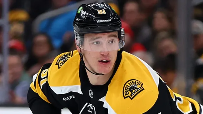 Nikita Zadorov #91 of the Boston Bruins skates against the Detroit Red Wings during the first period at TD Garden on December 03, 2024 in Boston, Massachusetts.