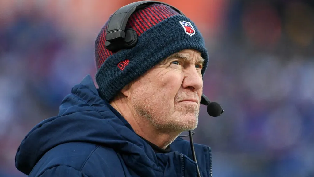 Head coach Bill Belichick of the New England Patriots looks on during the first half of a game against the Buffalo Bills at Highmark Stadium on December 31, 2023. (Source: Rich Barnes/Getty Images)