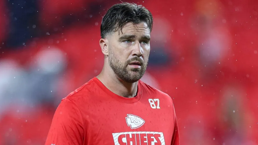 Kansas City Chiefs tight end Travis Kelce (87) during warmups before a game against the Tampa Bay Buccaneers at GEHA Field at Arrowhead Stadium in 2024. (Source: IMAGO / ZUMA Press Wire)
