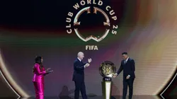FIFA President Gianni Infantino presents The FIFA Club World Cup Trophy with Ronaldo during the 2025 FIFA Club World Cup Draw