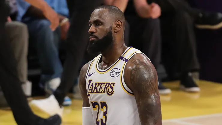 Los Angeles Lakers forward LeBron James (23) looks upset during the Los Angeles Lakers game versus the Toronto Raptors on November 10, 2024, at Crypto.com Arena.