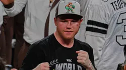 Saul Canelo Alvarez of Mexico during the Fight for the undisputed for the WBC, WBO and WBA super middleweight world titles against Edgar Berlanga of USA, at T-Mobile Arena, on September 14, 2024.