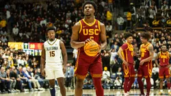 USC guard Bronny James (6) at the free-throw line during the NCAA Basketball game between USC Trojans and the California Golden Bears on February 07, 2024.