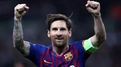 Lionel Messi celebrates a goal at Barcelona