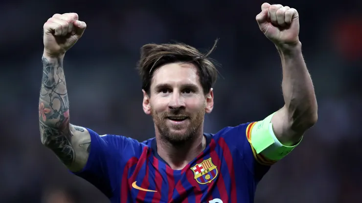 Lionel Messi celebrates a goal at Barcelona