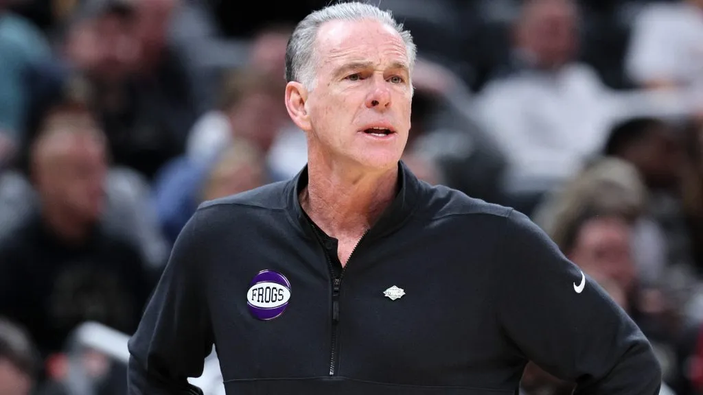 Head coach Jamie Dixon of the TCU Horned Frogs looks on during the game against the Utah State Aggies during the first half in the first round of the NCAA Men’s Basketball Tournament in 2024. (Source: Andy Lyons/Getty Images)