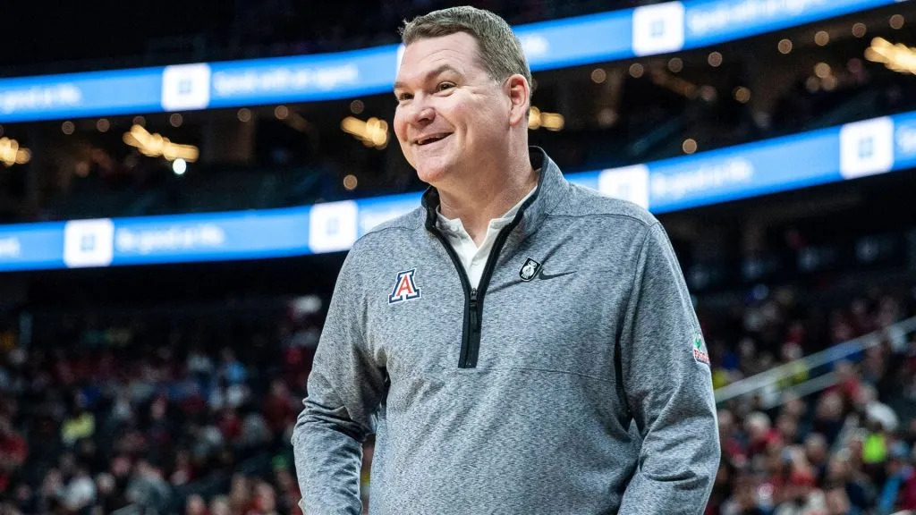 Arizona Wildcats head coach Tommy Lloyd on the court during the NCAA Pac 12 Men s Basketball Tournament Quarterfinals between Arizona Wildcats and the Stanford Cardinals. (Source: IMAGO / Newscom World)