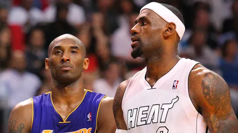 Kobe Bryant, left, and Lebron James during the third quarter of a regular season NBA, Basketball Herren, USA game between the Los Angeles Lakers and the Miami Heat at the AmericanAirlines Arena in Miami on Sunday, February 10, 2013. The Miami Heat defeated the Los Angeles Lakers 107-97.