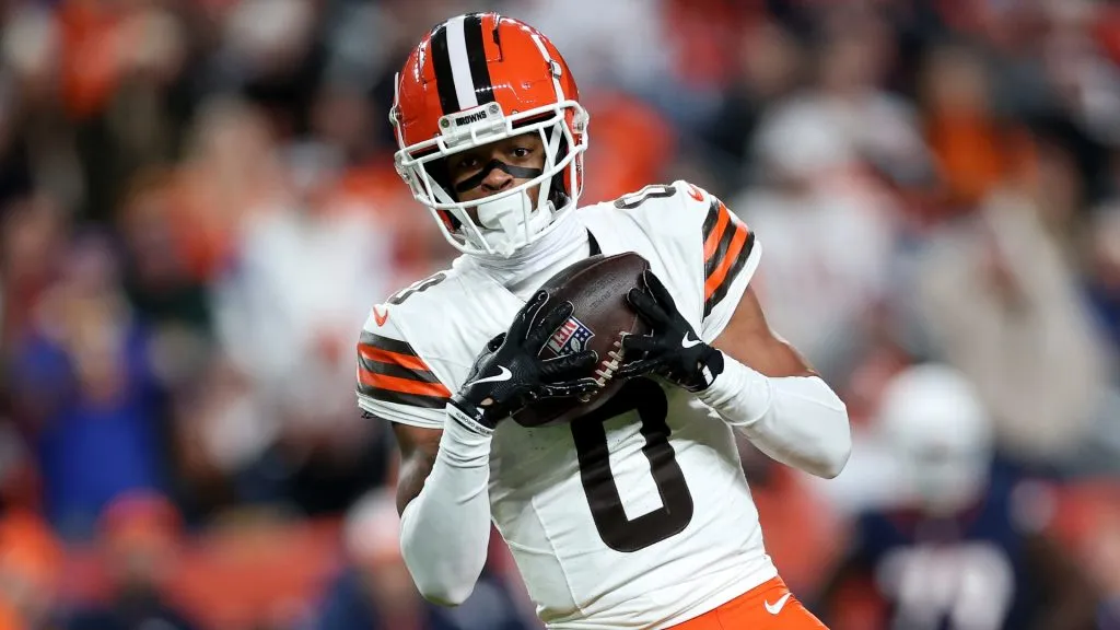 Greg Newsome II #0 of the Cleveland Browns intercepts a pass during the second quarter in the game against the Denver Broncos at Empower Field At Mile High on December 02, 2024 in Denver, Colorado.