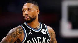 Damian Lillard #0 of the Milwaukee Bucks waits for a free throw during a game against the Orlando Magic at Fiserv Forum.