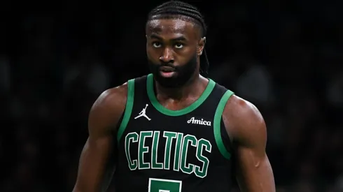 Jaylen Brown #7 of the Boston Celtics during an NBA game.