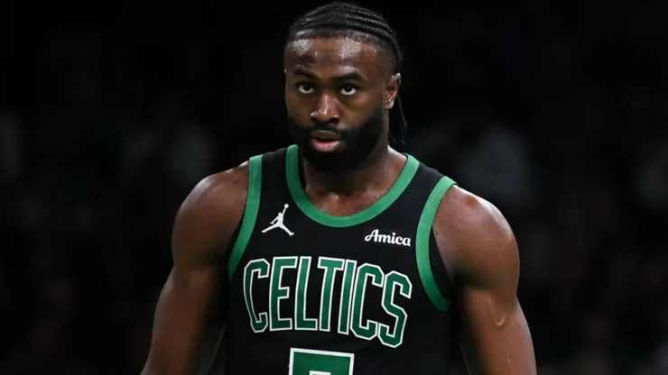 Jaylen Brown #7 of the Boston Celtics during an NBA game.