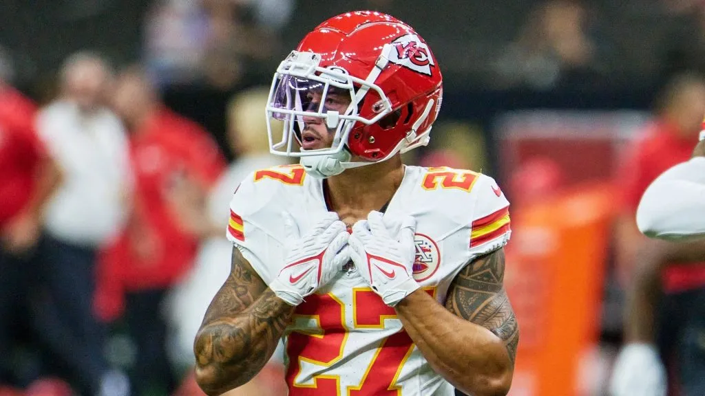 Kansas City Chiefs wide receiver Nikko Remigio warms up on the field before playing against the New Orleans Saints in an NFL, American Football Herren, USA preseason game in New Orleans, Louisiana USA on August 13, 2023.