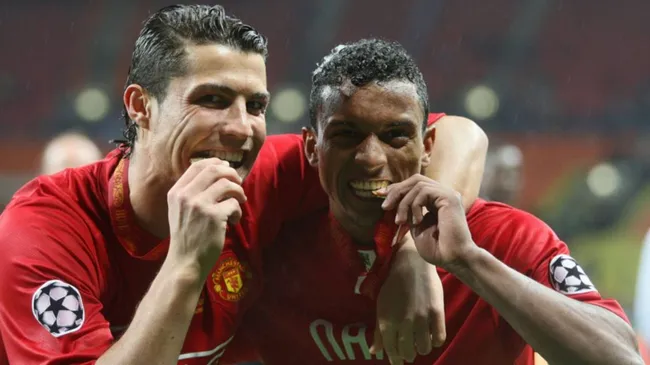 Cristiano Ronaldo and Nani after Manchester United’s victory in 2007/2008 UEFA Champions League. (IMAGO / ANP)