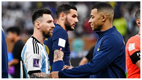 Lionel Messi of Argentina and Kylian Mbappe of France during the game Argentina vs France, corresponding to the great final of the FIFA World Cup Qatar 2022, at Lusail Stadium, Lusail, Doha, on December 18, 2022.