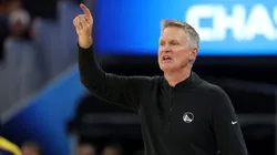 Golden State Warriors head coach Steve Kerr shouts to his team during their game against the Houston Rockets in the first half at Chase Center